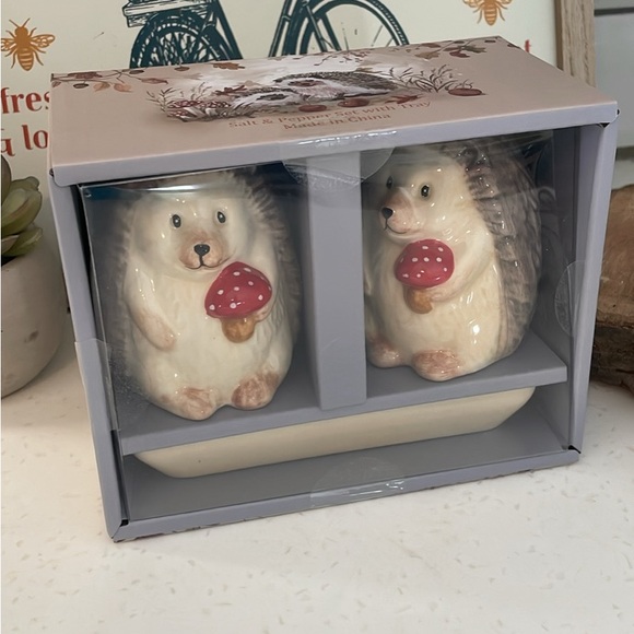 NEW Hedgehog Salt & Pepper Shakers With Tray - Picture 2 of 6